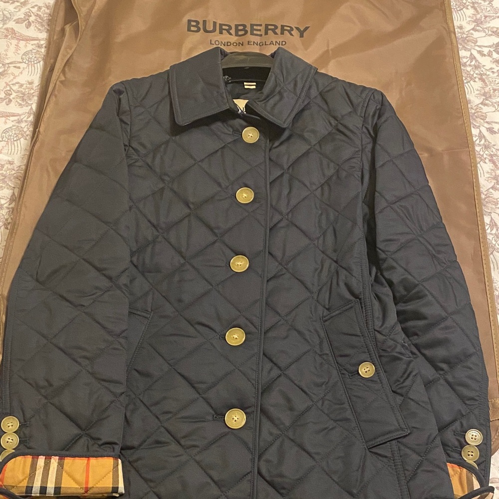 Burberry Navy Quilted Trench Coat